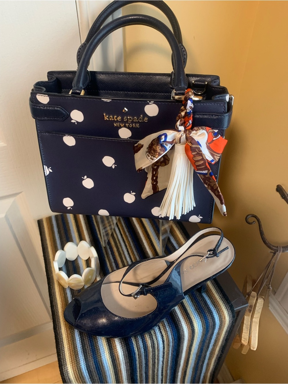 kate spade Navy White apple Satchel orchard collection